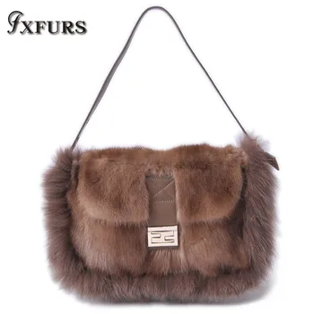 

2020 Women Real Mink Fur Bag Wrist Bags Winter Single Shoulder New Genuine Luxury Single Shoulder Hdsp Fox Fur Handbags Coffee