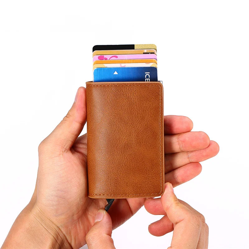 BISI GORO Винтажный Унисекс кредитный держатель для Карт RFID алюминиевый бизнес-держатель для карт искусственная кожа Crazy Horse дорожный кошелек для карт