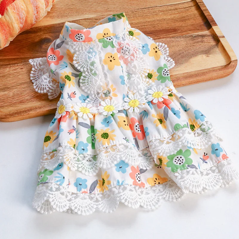 2021 de encaje Floral perro princesa vestidos para perros pequeños de verano dulce cachorro falda de gato perro Shih Tzu vestido Hawaiano nueva ropa para mascotas