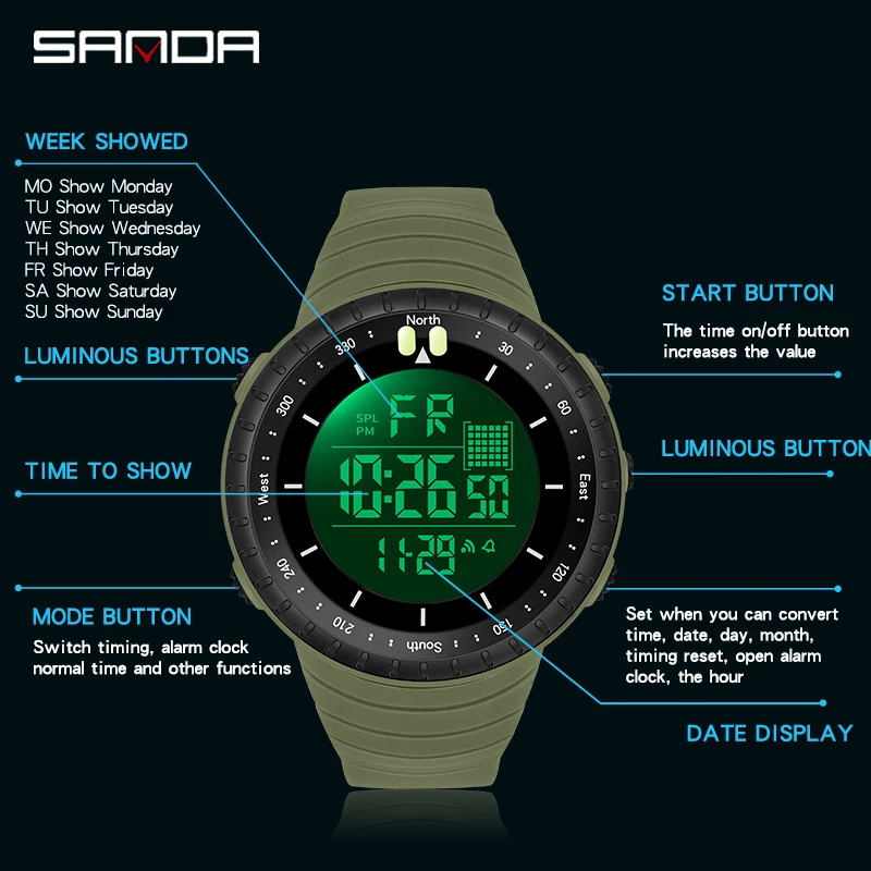 SANDA 2023 New Men's Watches Outdoor Sport Military Digital Watch 50M Waterproof Wristwatch for Men Clock Relogio Masculino 6071 5