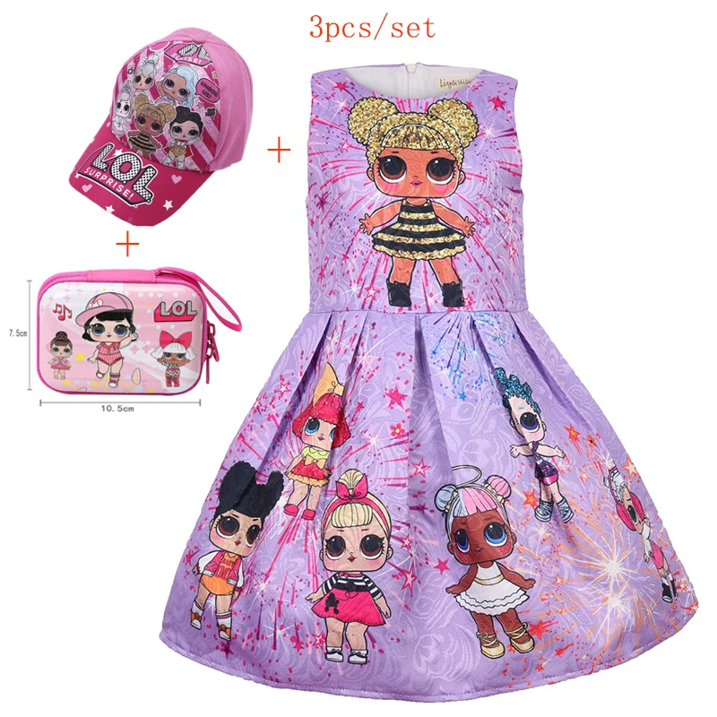 Kids Girls Lol Princess Dress Cute Elegant Children Clothes Summer Sleeveless Dolls Print Pleated Girls Dress Vestidos Costume