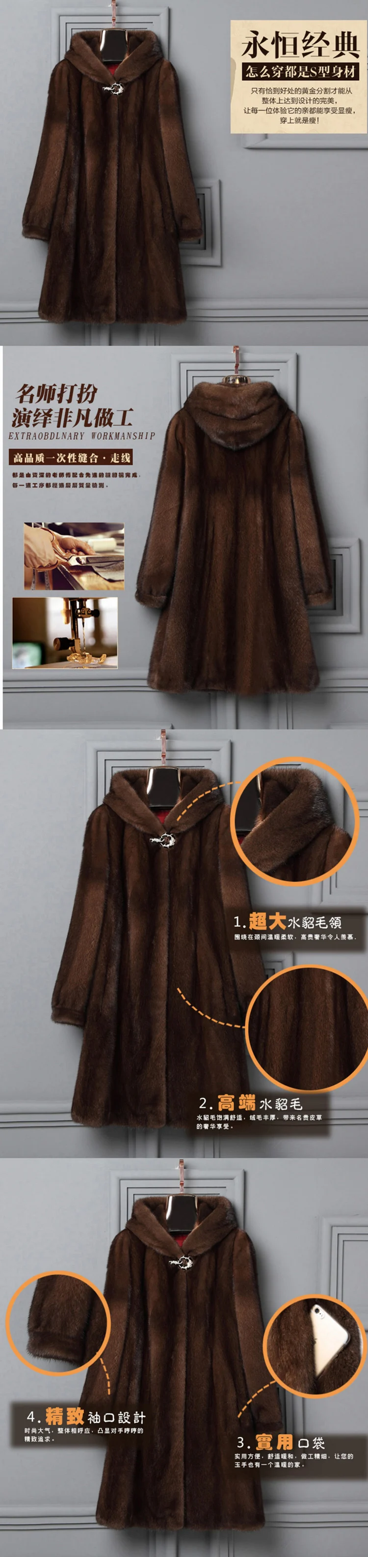 Manteau femme hiver, пальто из искусственного меха, Женская длинная норковая куртка с капюшоном, пальто из искусственного меха, верхняя одежда из искусственного меха ZM8