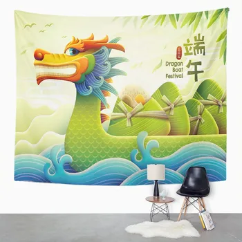 

Festival Tapestry Dragon Boat With Rice Dumplings Home Dorm Decor Large Tapestry Wall Hanging Blanket For Living Room Bedroom