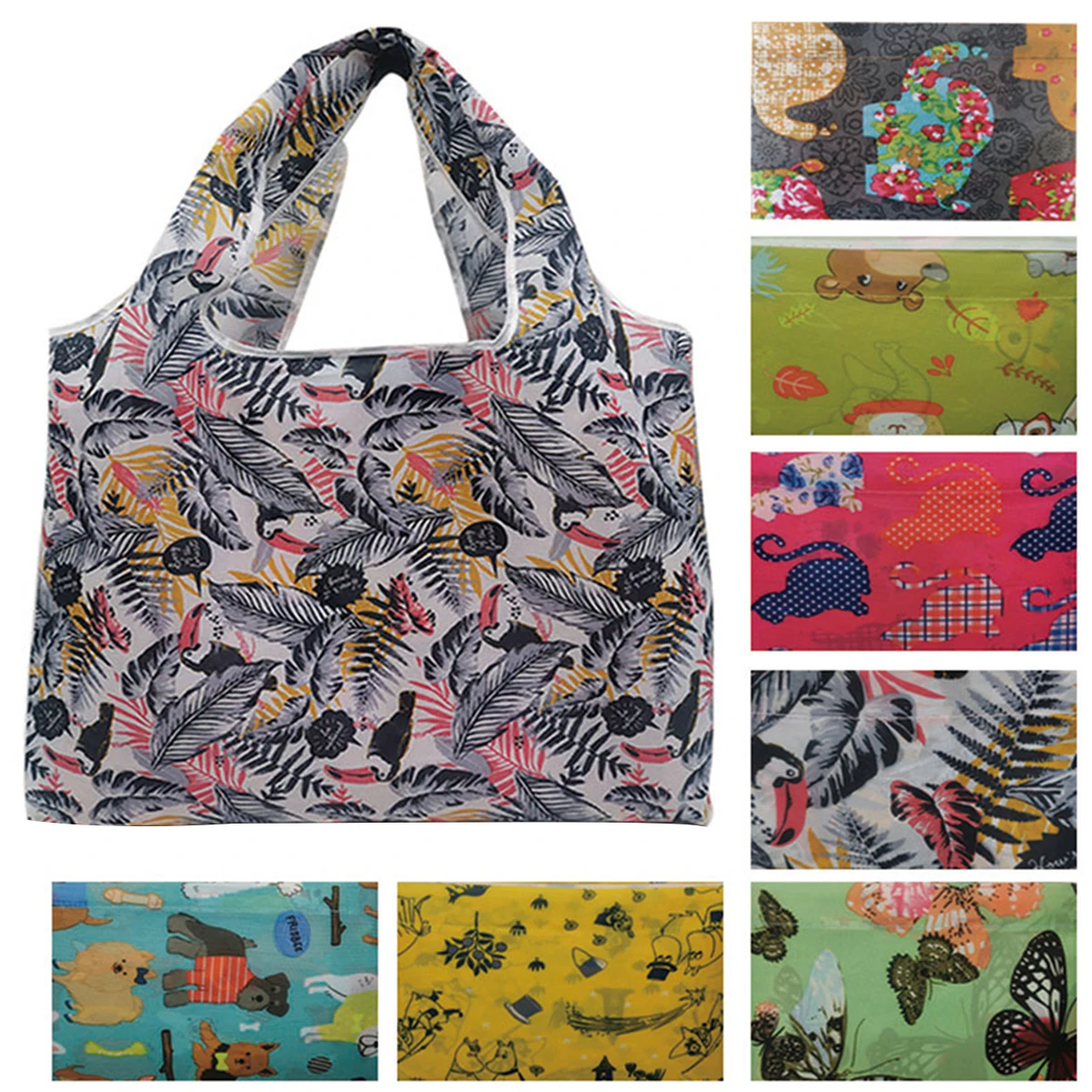 

2020 New Hot Fashion Reusable Grocery Bags with Pouch Large Capacity Stylish Printed Foldable Shopping Bags for Everyday Use