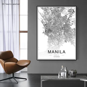 

Philippines Manila City Map Poster Modern Art Prints Decorative Painting