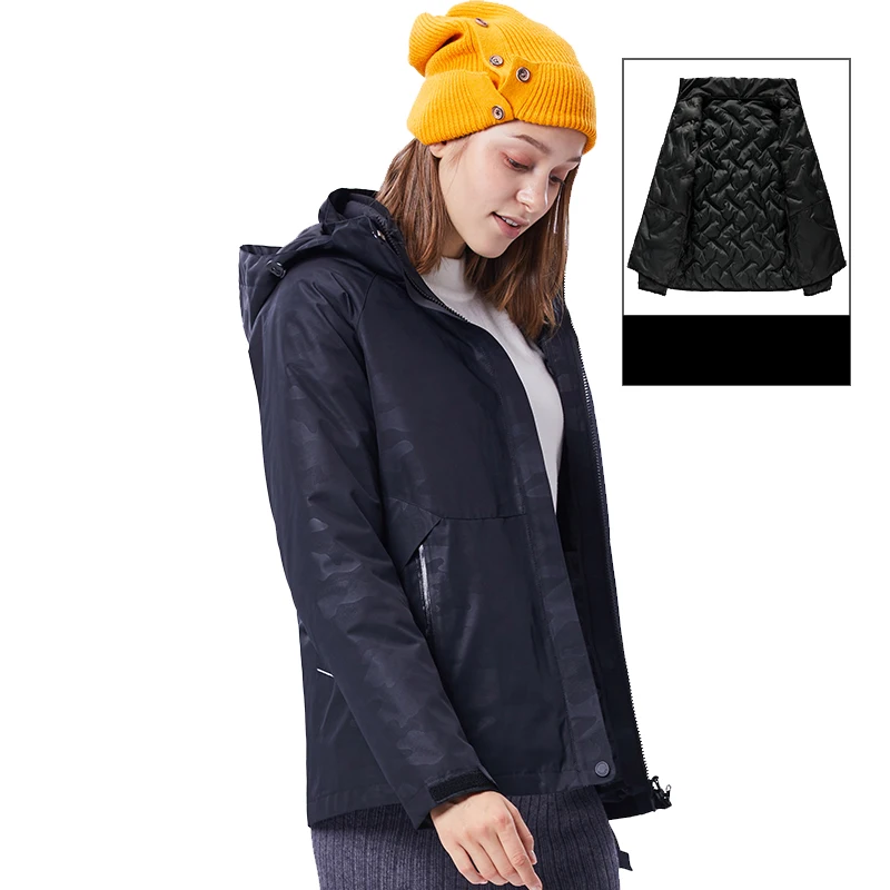 Мужские и женские походные куртки из 2 предметов, спортивные ветрозащитные куртки для альпинизма, кемпинга, походов, лыжного спорта, мужские и женские дышащие пальто VA691 - Цвет: Women Camo Black