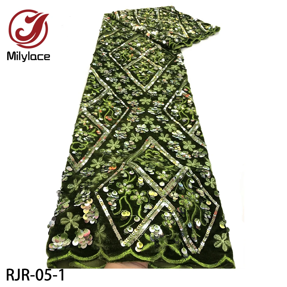 Beautiful Velvet Lace Fabric 2020 High Quality Embroidery with Sequins Laces Nigeria Fabrics 5 Yards for Dress RJR-05 | Дом и сад
