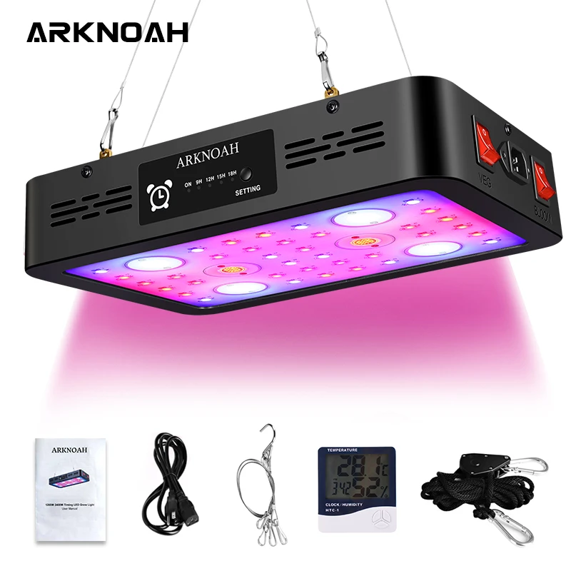 

ARKNOAH 1200W 2400W Full Spectrum Double Chip Timing LED Grow Light Red/Blue/UV/IR Grow Lamps For Indoor Plants VEG BLOOM