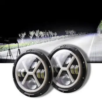 

7" Round X-shaped H4 LED Headlights Halo Angle Eye High/low Beam DRL Waterproof CE ROHS 300W Car Light For Jeep Wrangler