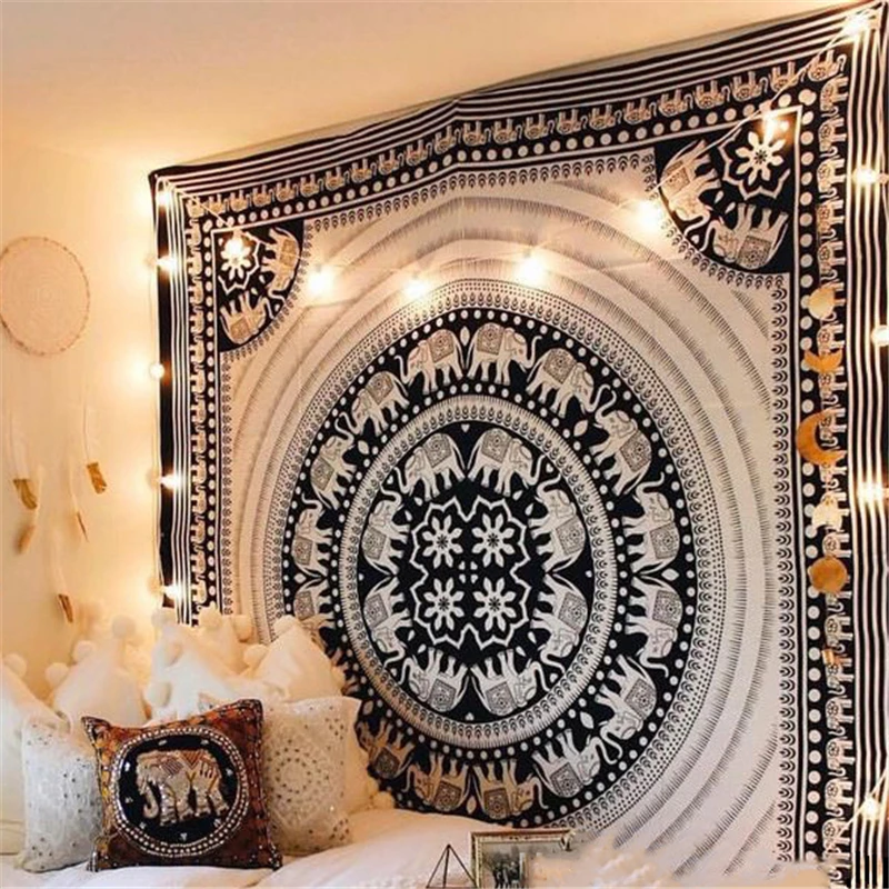 

Mandala Tapestry Wall Hanging Floral Pink Wall Carpet Beach Blanket Black And White Elephant Indian Psychedelic Hippie Tapestry
