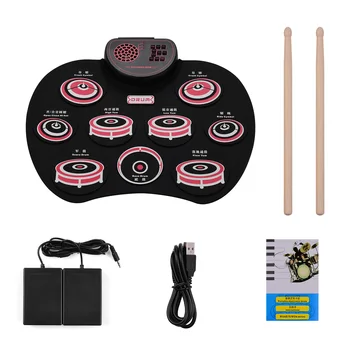 

Portable Electronic Roll Up Drum Silicone Practice Drum Kit Built-in Speaker 1200mAh Lithium Battery with Drum Stick Foot Pedal
