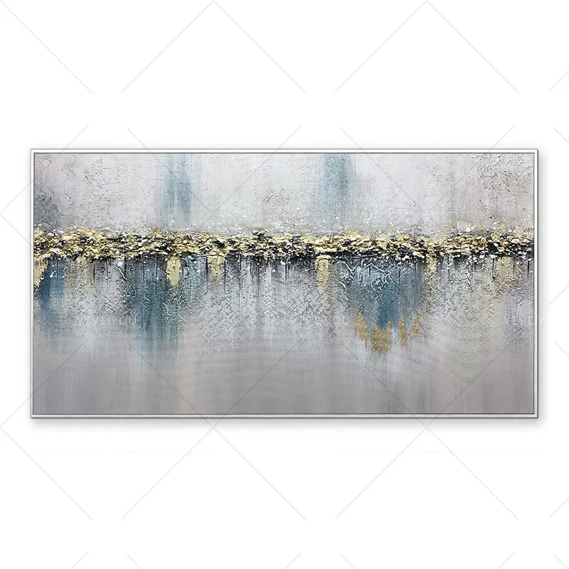 100% Hand Painted Simple Blue Modern Painting Handmade Oil Canvas Wall Paintings For Living Room Decoration | Дом и сад