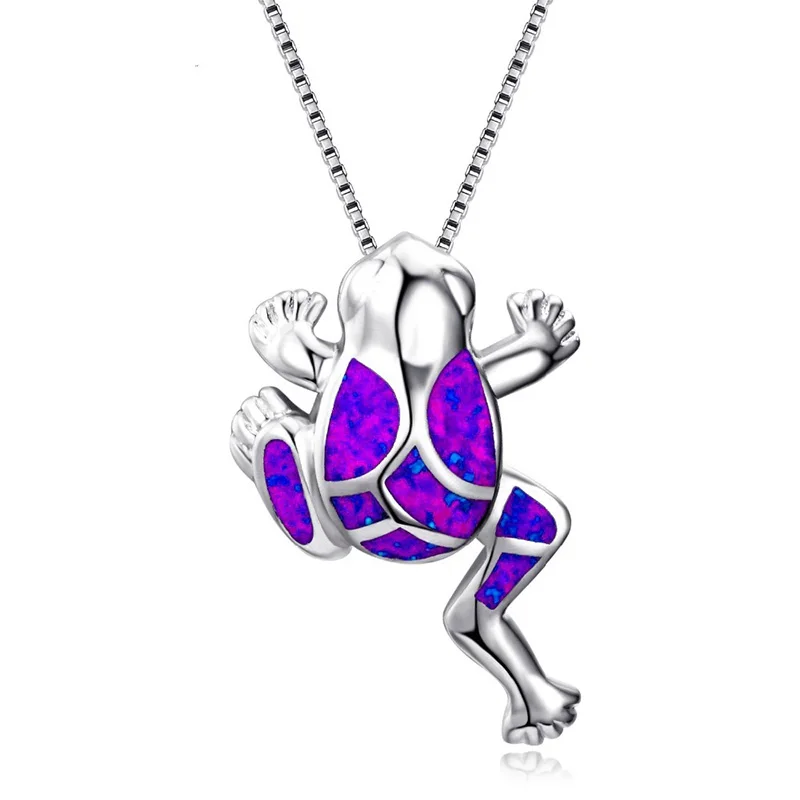 Милое ожерелье «лягушка» модное имитация огненного опала Ювелирные изделия животные кулон ожерелье для женщин ювелирные изделия Детские вечерние подарки - Окраска металла: Фиолетовый