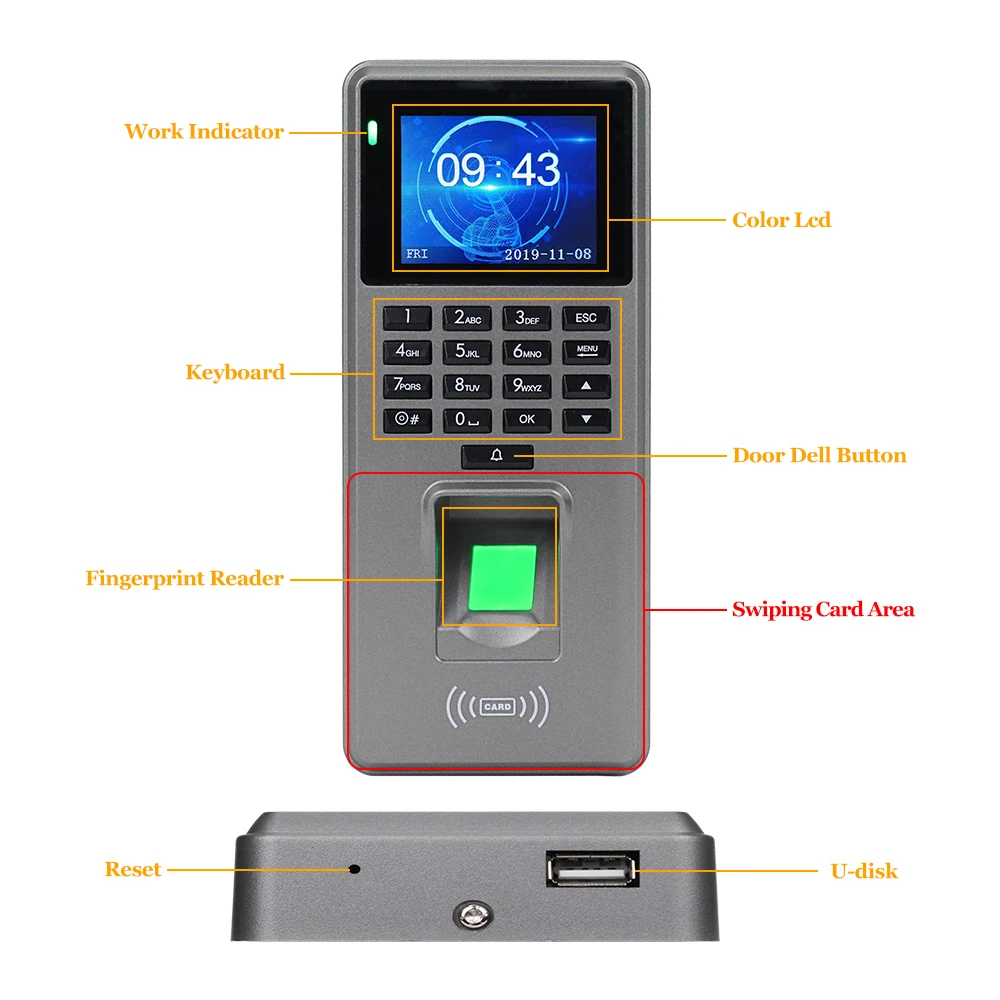  RFID Fingerprint Access Control Keypad USB Biometric System Electronic Time Clock Recorder Attendan