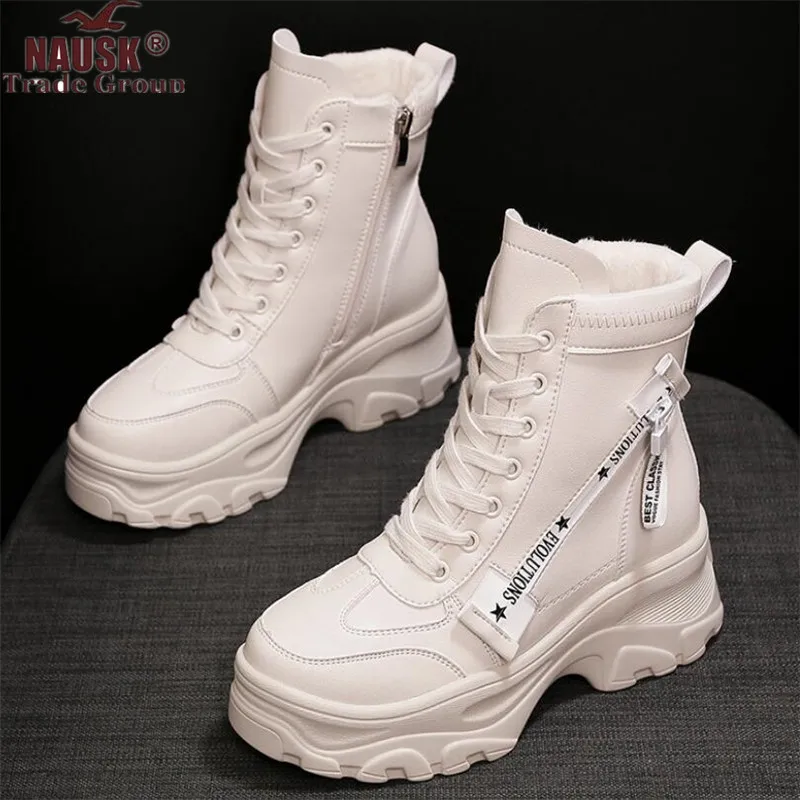 

NAUSK Autumn Winter Increase Short Shoes Women Casual Boots Plus Velvet Snow Boots Warm Round Head Women Boots Martin Boots