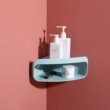 

Wall-Mounted Tripod Storage Racks Punch-Free Double-Layer Design Corner Shelf Bathroom Storage Shelves Plastic Bathroom Storage