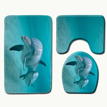 

Dolphin Ocean 3D Style Bathroom Mat Set Anti-Slip Mat Anti Slip Liner Foam Durable Cover Shower Carpets Bathroom Mat Set