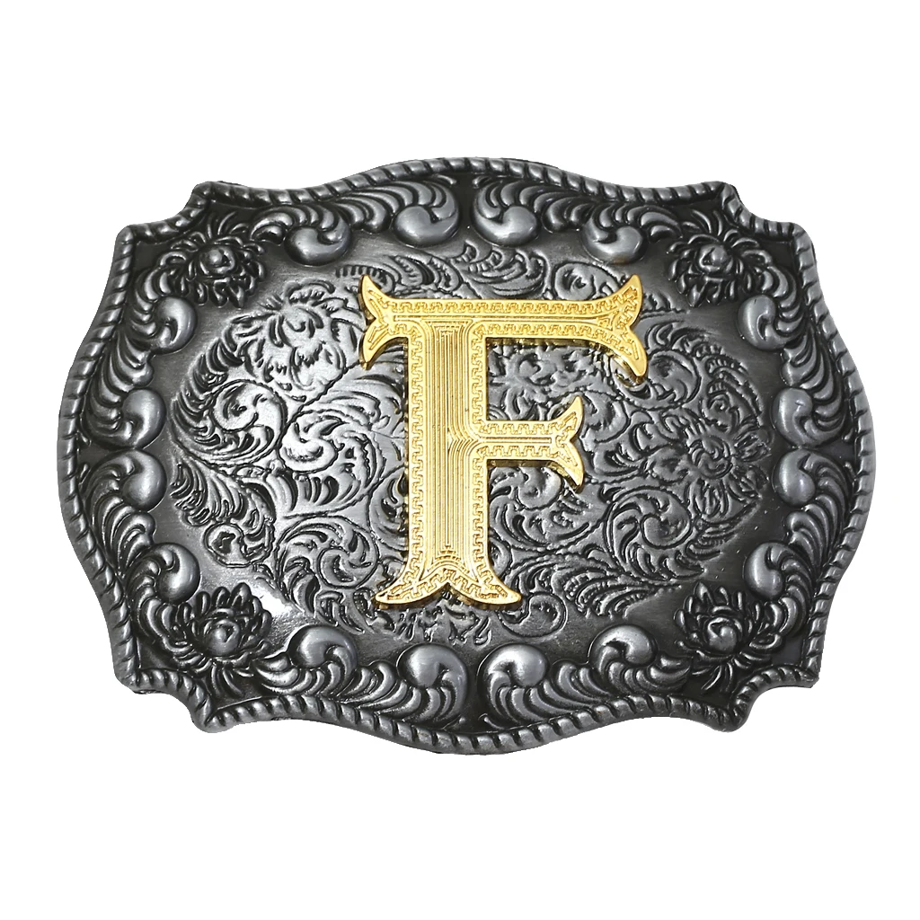 Luxurious Man Belt Buckle Novelty Women Cool Golden Initial Letters ABCDWXY-Z Mens Cowboy Waist Belt Buckle Indian Metal Buckle