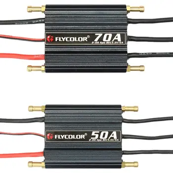 

FLYCOLOR 2 Pcs Brushless ESC for RC Boat 2-6S with 5.5V/5A BEC-70A & 50A