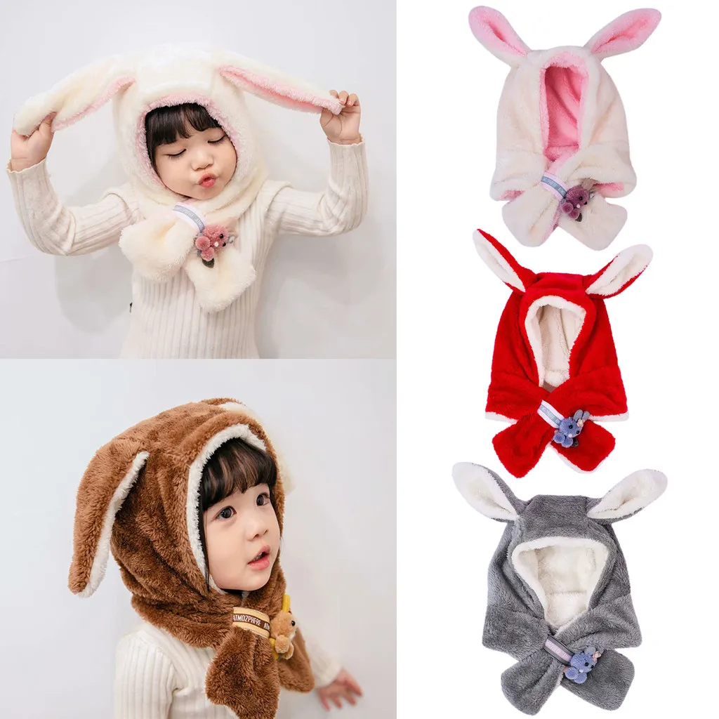 

Toddler Baby Girls Winter Hat Cute Earflap Thick Warm Neckerchief Conjoined Hat Bonnet Children Winter Cap Enfant Hiver 2019