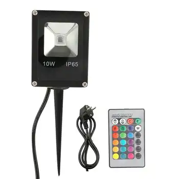 

10W RGB LED Flood Light Remote Lawn Light Garden Courtyard Landscape Pin Waterproof