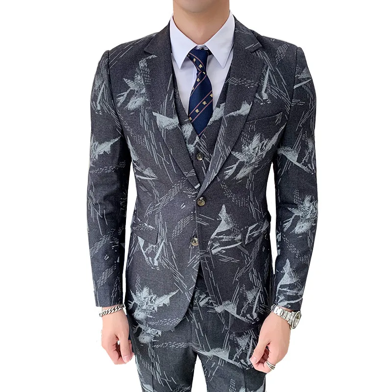 

2019 autumn new men's suits fashion print high-end fashion banquet men's party fashion blazer (coat + vest + pants) suit 3 sets