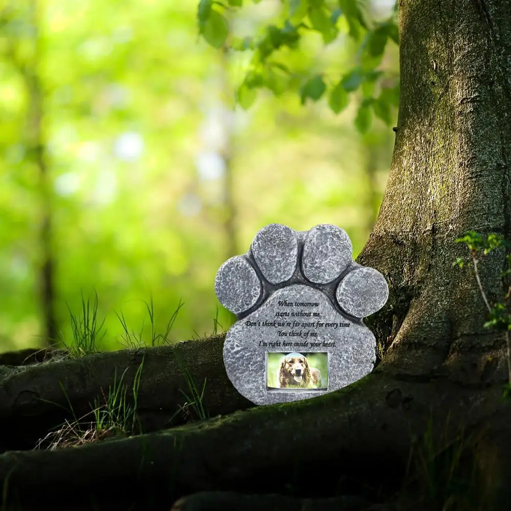 Pet Memorial Stones for Loss of Pet Gifts Paw Print Shaped Tombstone Dog Cat Grave Photo Frame Memorial Gifts