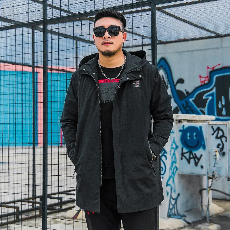 

Season Big Size Men's Wear Medium Length Money Windbreaker Spuer Brand Plus Fat Plus Dalian Cap Loose Fat Men Top Coat