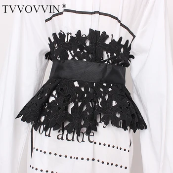 

2019 New Spring Summer Black Lace Hollow Out Bandage Split Joint Personality Wide Belt Women Fashion Tide All-match AS158