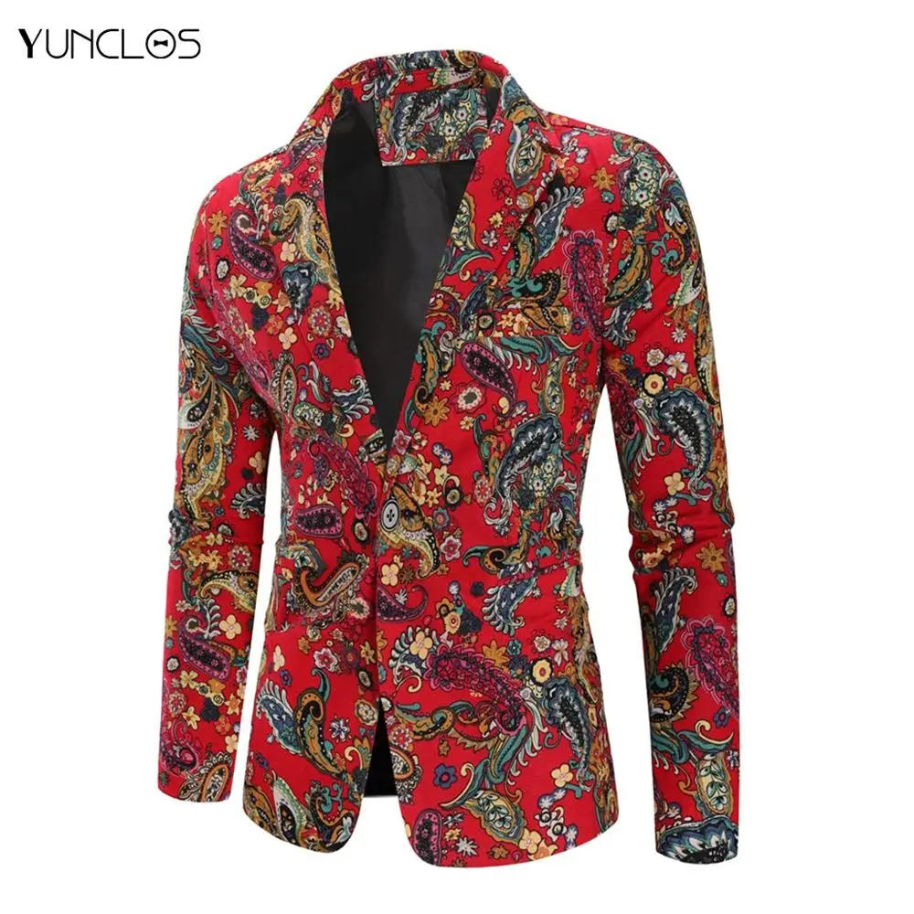 

YUNCLOS Mens Slim Fit Blazer Suit Jacket Fashion Men Casual Blazers Men Printing Suits Coat Blazers Man Clothes Masculino