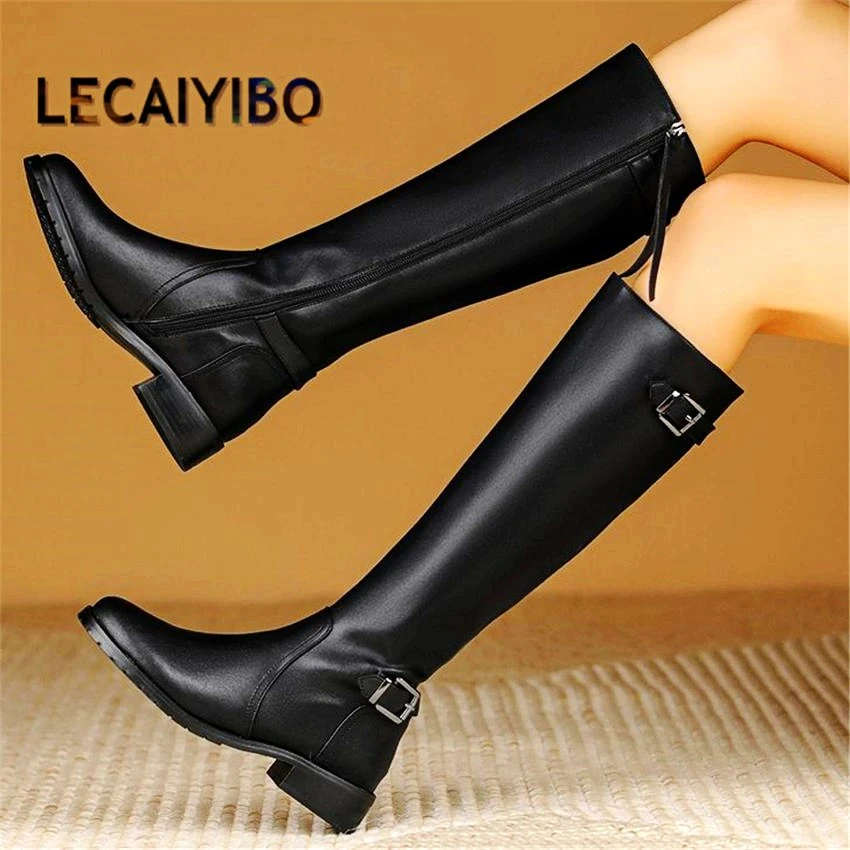 de piel auténtica con punta hasta la rodilla para mujer, botines Oxfords altos con cordones hebilla de militar, EUR35 40|Botas hasta la rodilla| - AliExpress