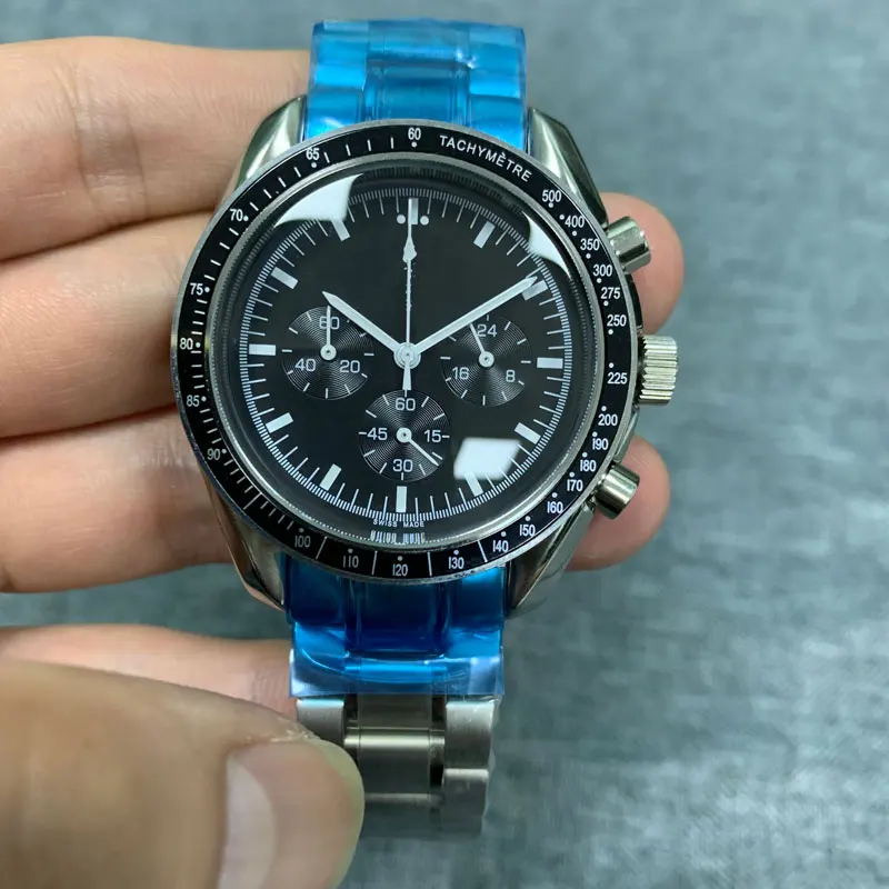 

Chronograph 40mm Speed moon Watch men 316L Stainless steel timing multi-functional quartz Japan Movement wristwatch 007