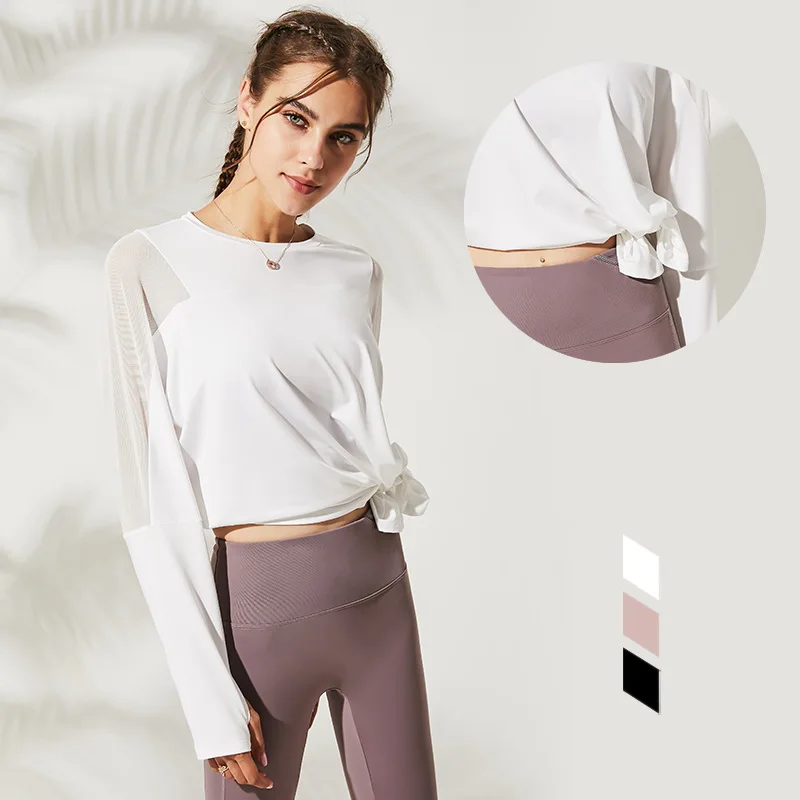 

Women Yoga Shirts Sexy Mesh Long Sleeve Sport T Shirt Gym Workout Tops Loose Breathable Fitness Clothing Sport Running Shirts