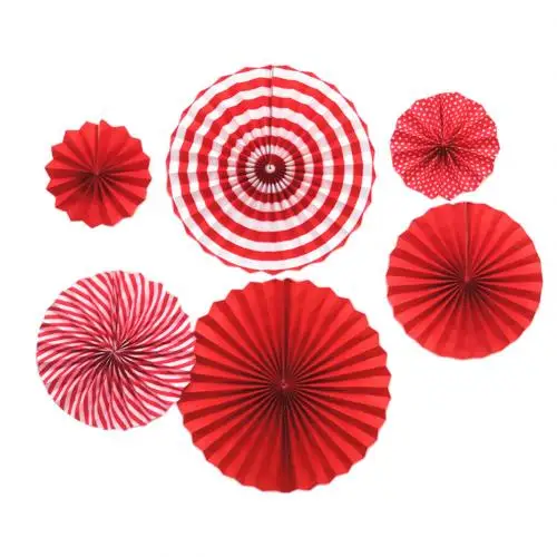 6Pcs Folding Paper Fan Round Decorative Fans DIY Crafts Decorative Fans Glass Window Wall decor Wedding Birthday Party Decors - Цвет: Красный