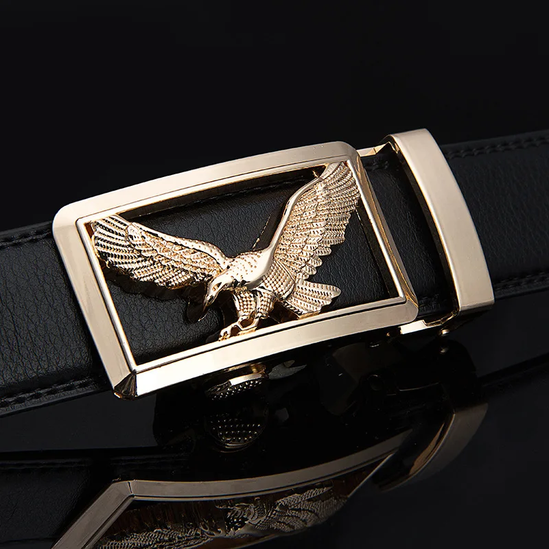 KWD Luxury Gold Eagle Metal Automatic Buckle Waist Belt Designer Belts Men's High Quality Cow Genui