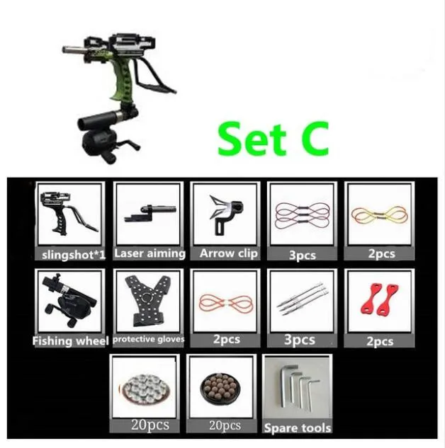 Лазерная Рогатка черная красная охотничья Рогатка для рыбалки рыболовный лук уличная Мощная Рогатка катапульта дартс аксессуары - Цвет: Green Set C