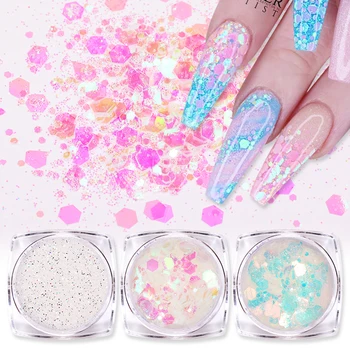 

6 Boxs/Set Nail Glitter Sequins Colorful Holographics Nail Pigment Dust Glitter Powder For UV Gel Polish Nail Art Decoration