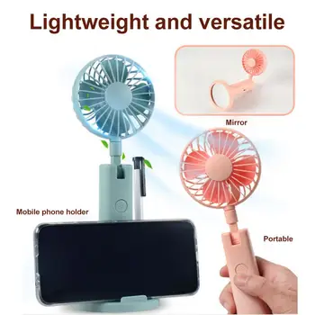 

New Mini USB Fan Handheld 3 Speed Controller With Mirror Phone Stand Lazy Portable Fold Office Sport Summer Cooler 선풍기 Small Fan