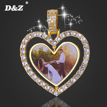 

D&Z Custom Photo Pendant For Lovers Anniversary Heart Shape Double-sided Rotat Iced Out Bling CZ Cubic Zirconia Pave Setting