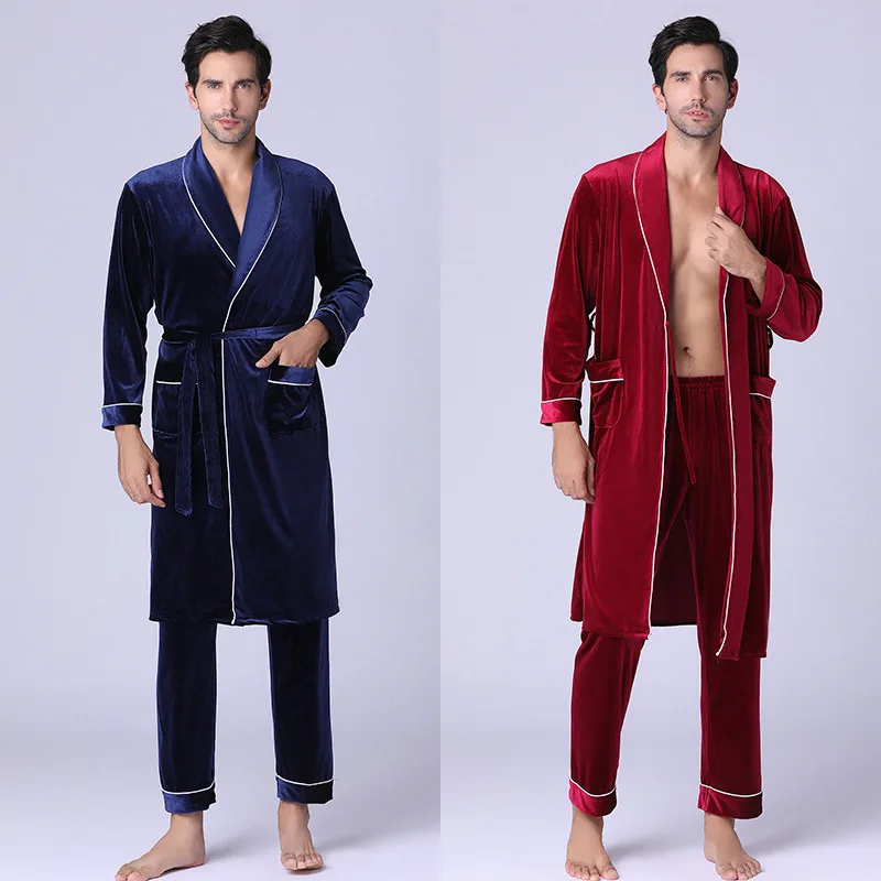 

Fashion Casual Mens Bathrobes velet Robe V Neck Long Sleeve Couple Men Woman Robe Plush Shawl Kimono Warm Male Bathrobe Coat