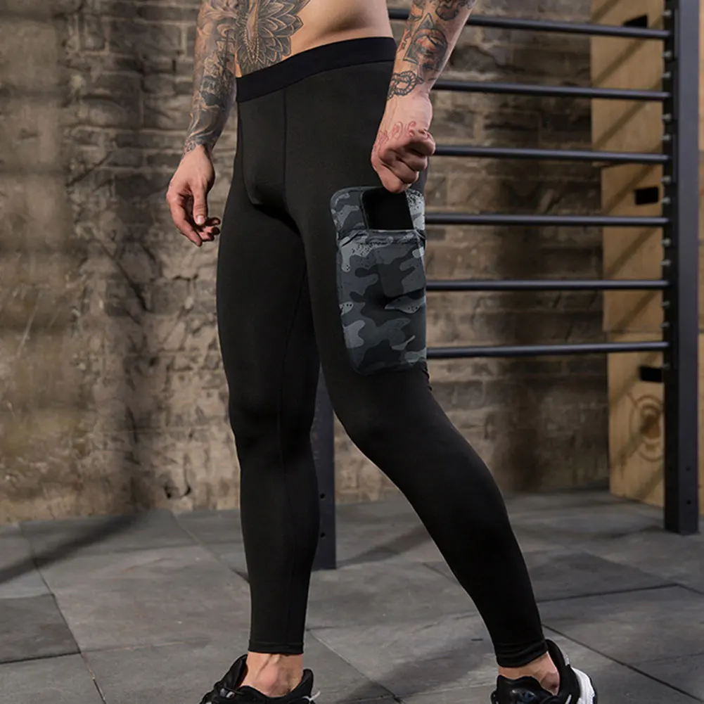 black and camouflage Мужские спортивные штаны для тренировок, фитнеса, Стрейчевые быстросохнущие колготки, спортивные штаны TY53 - Цвет: black and camouflage