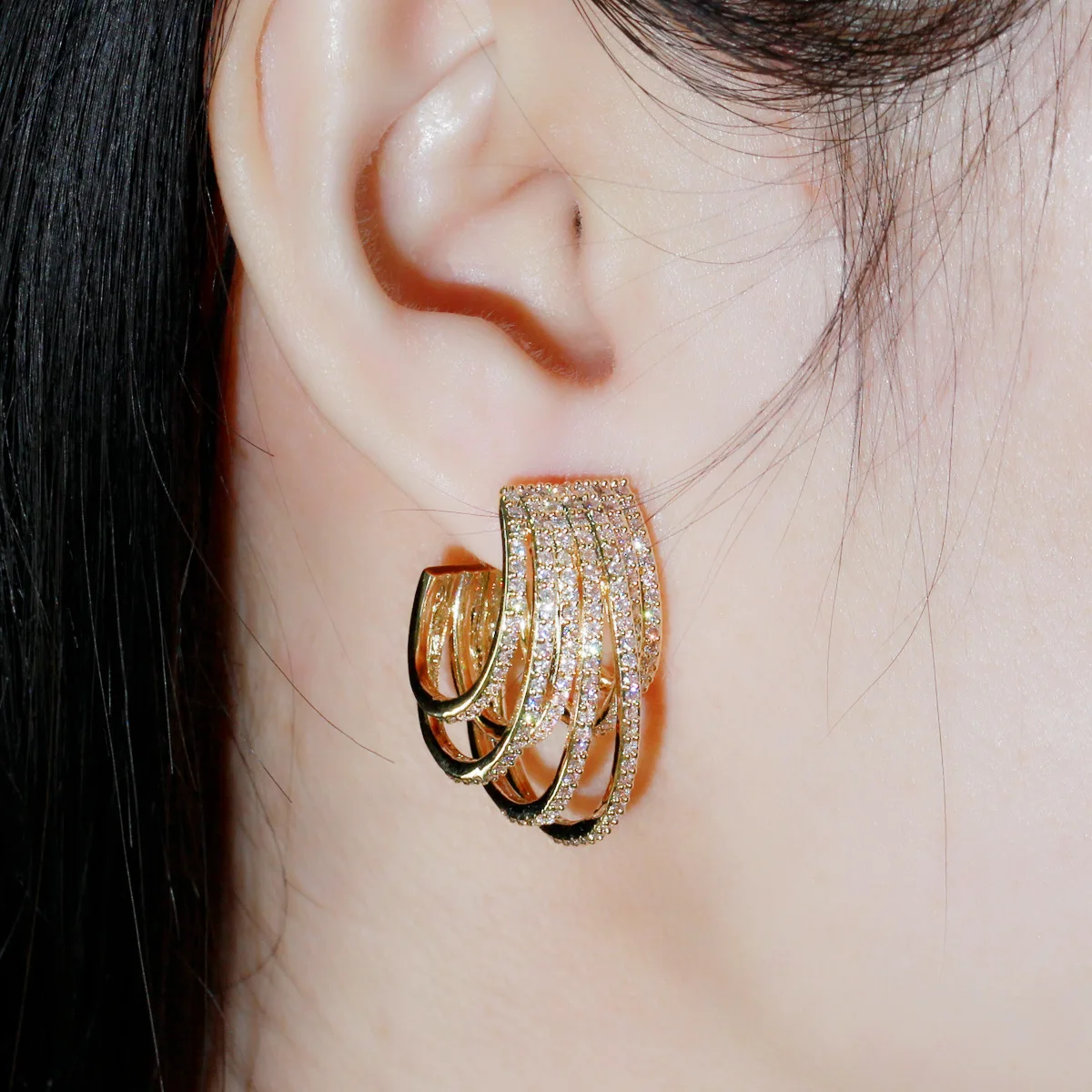 Orecchini a cerchio da donna, con zirconia cubica, per