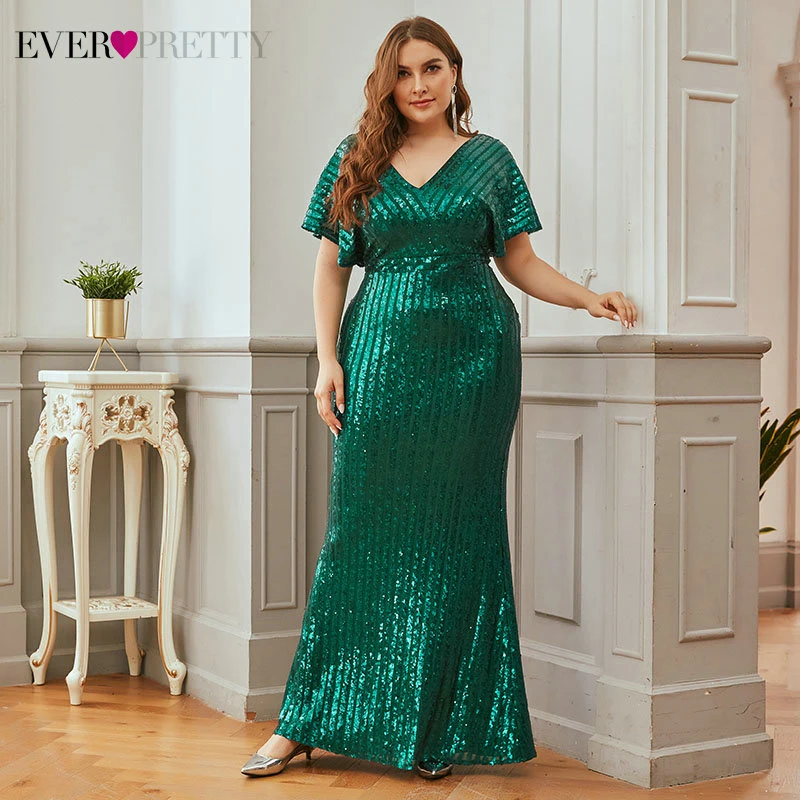 Ever Pretty размера плюс Вечерние платья Русалка блестками полосатый глубокий