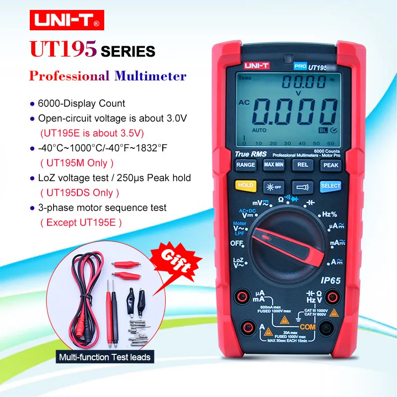 UNI-T UT195E/UT195M/UT195DS 20A 6000 отсчетов промышленный водонепроницаемый мультиметр с