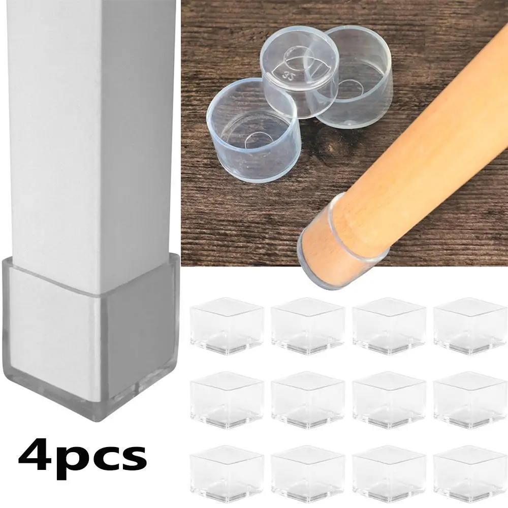 4Pcs/Set New Transparent Chair Leg Caps Round Bottom Furniture Feet Silicone Pads Non-Slip Covers Floor Protectors Accessories 4pcs set new transparent pvc table leg caps furniture foot cover non slip floor protector pads protective case