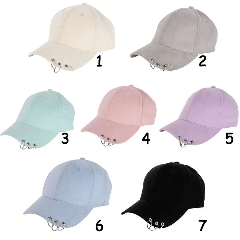 Hot Unisex Solid Ring Safety Pin Curved Hats Climbing Cap Men Women Suede Caps Sport |