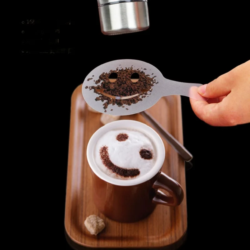 HIFUAR 16Pcs Coffee Latte Cappuccino Barista Stencils Cake Duster Templates Coffee Tools Flowers Pad Duster Spray Coffee Decor