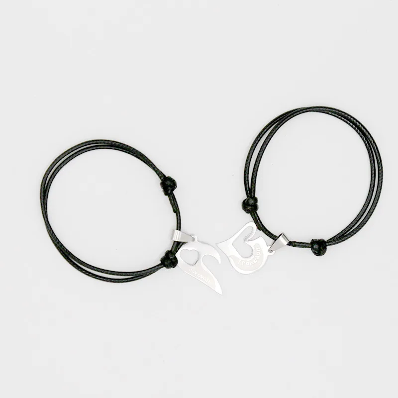 New Couple Bracelets for Lovers Colorful Stainless Steel Two Halves Heart Charm Paired Bracelet Fashion Jewelry Gifts
