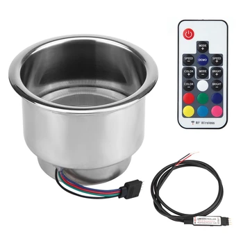 

Stainless Steel housing LED RGB Drink Cup Holder with Remote Control​ watertight LED strip for Marine RV Truck car-styling