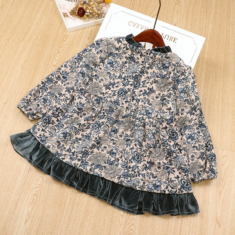 Jargazol/платье для маленьких девочек; зимний флисовый Детский костюм; vestidos с цветочным принтом; осенние вельветовые Детские платья для девочек; наряд